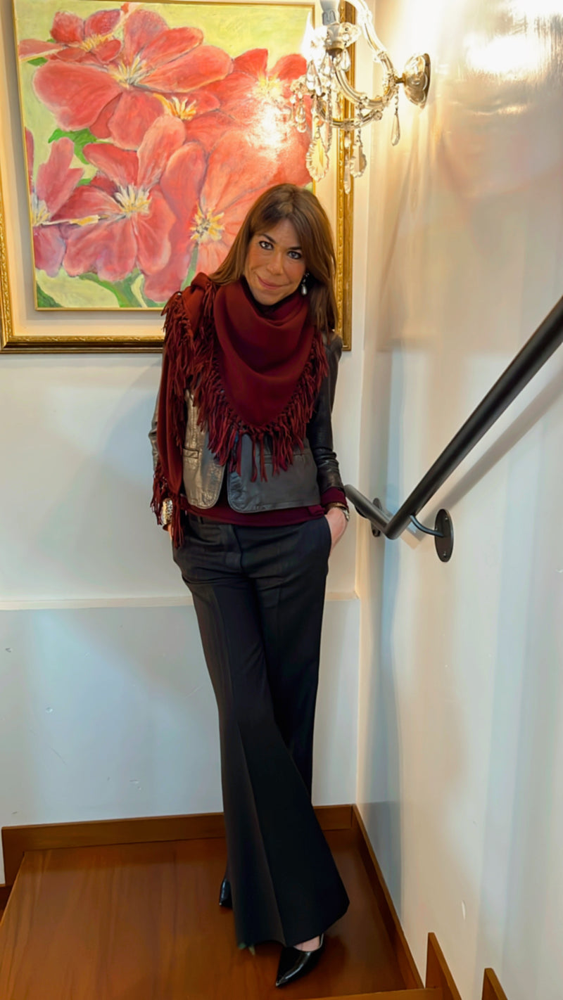 Maxi triangolo BORDEAUX IMPERIALE con frange scamosciate