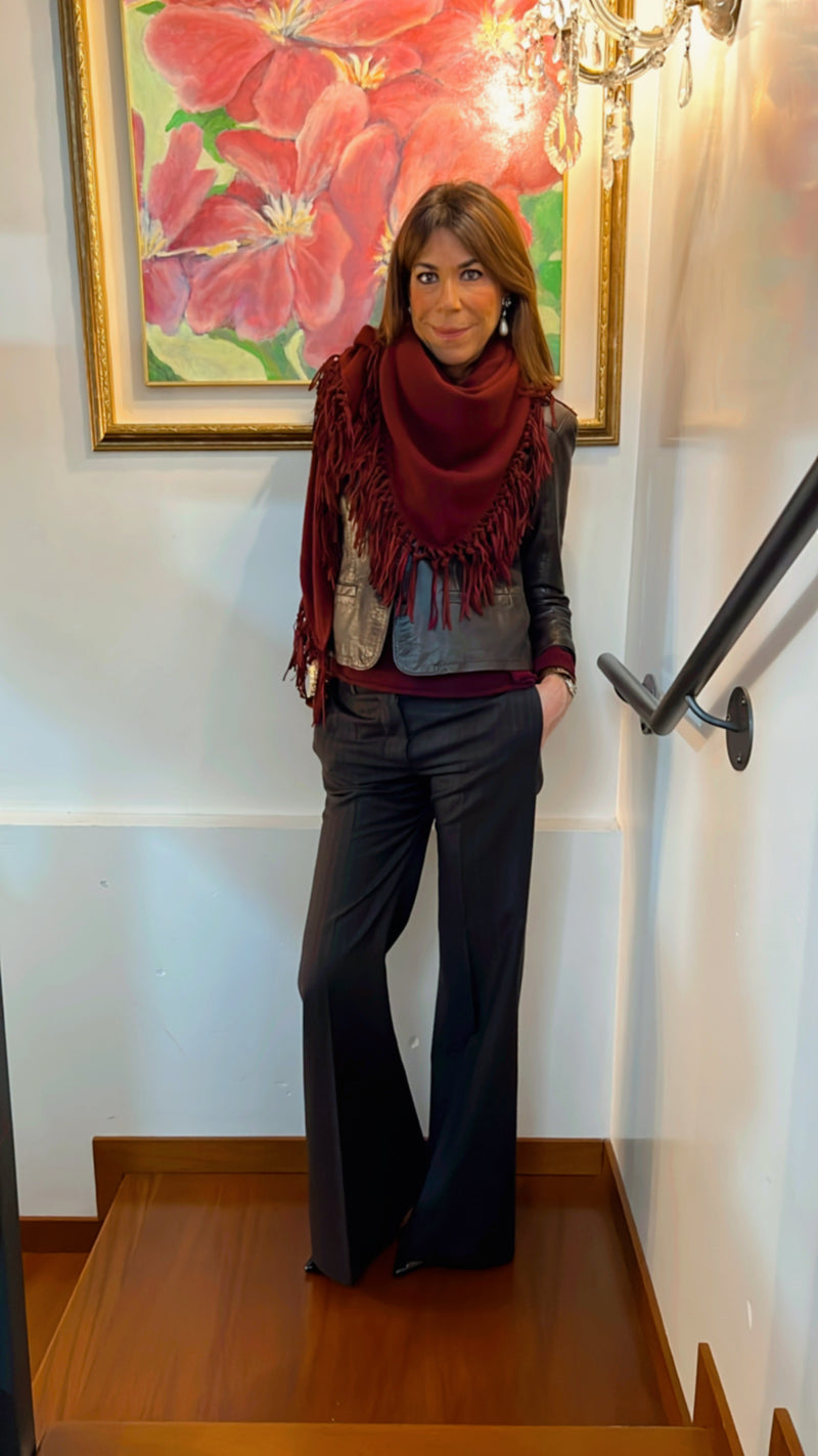 Maxi triangolo BORDEAUX IMPERIALE con frange scamosciate