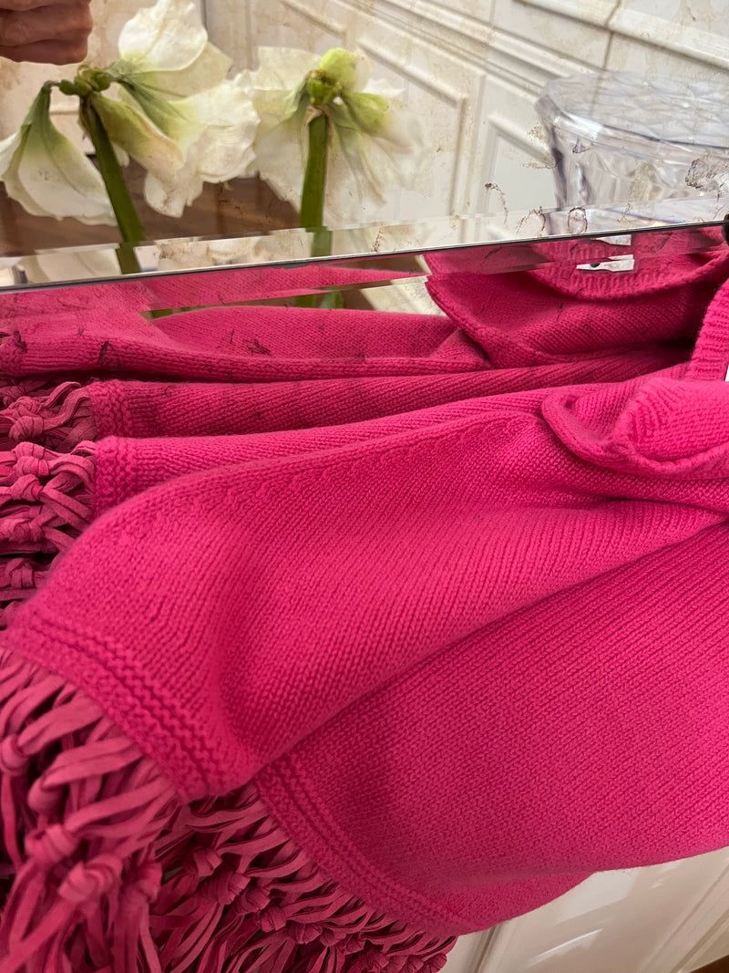 PONCHO CON FRANGE SCAMOSCIATE FUCSIA BUBBLE SHOCKING | 100% CASHMERE