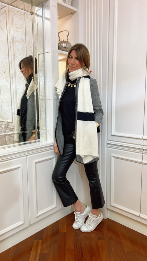 CAPPOTTO COREANA  PUNTO "RISO" NERO/PANNA