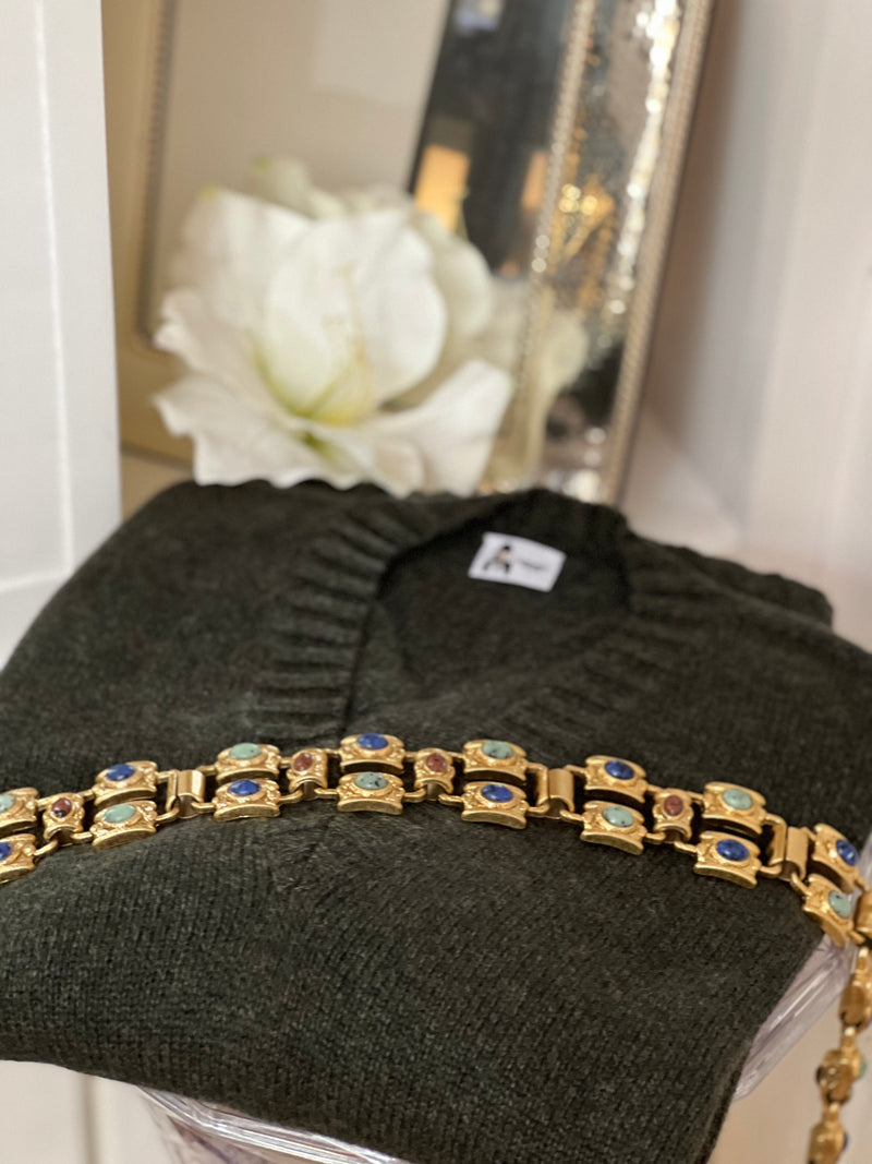 SCOLLO V PIUMA OVERSIZE ❤  VERDE BOSCO MELANGE