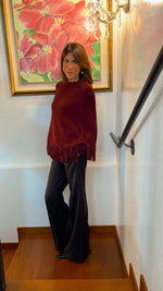 PONCHO 100% CASHMERE CON FRANGE BORDEAUX IMPERIALE