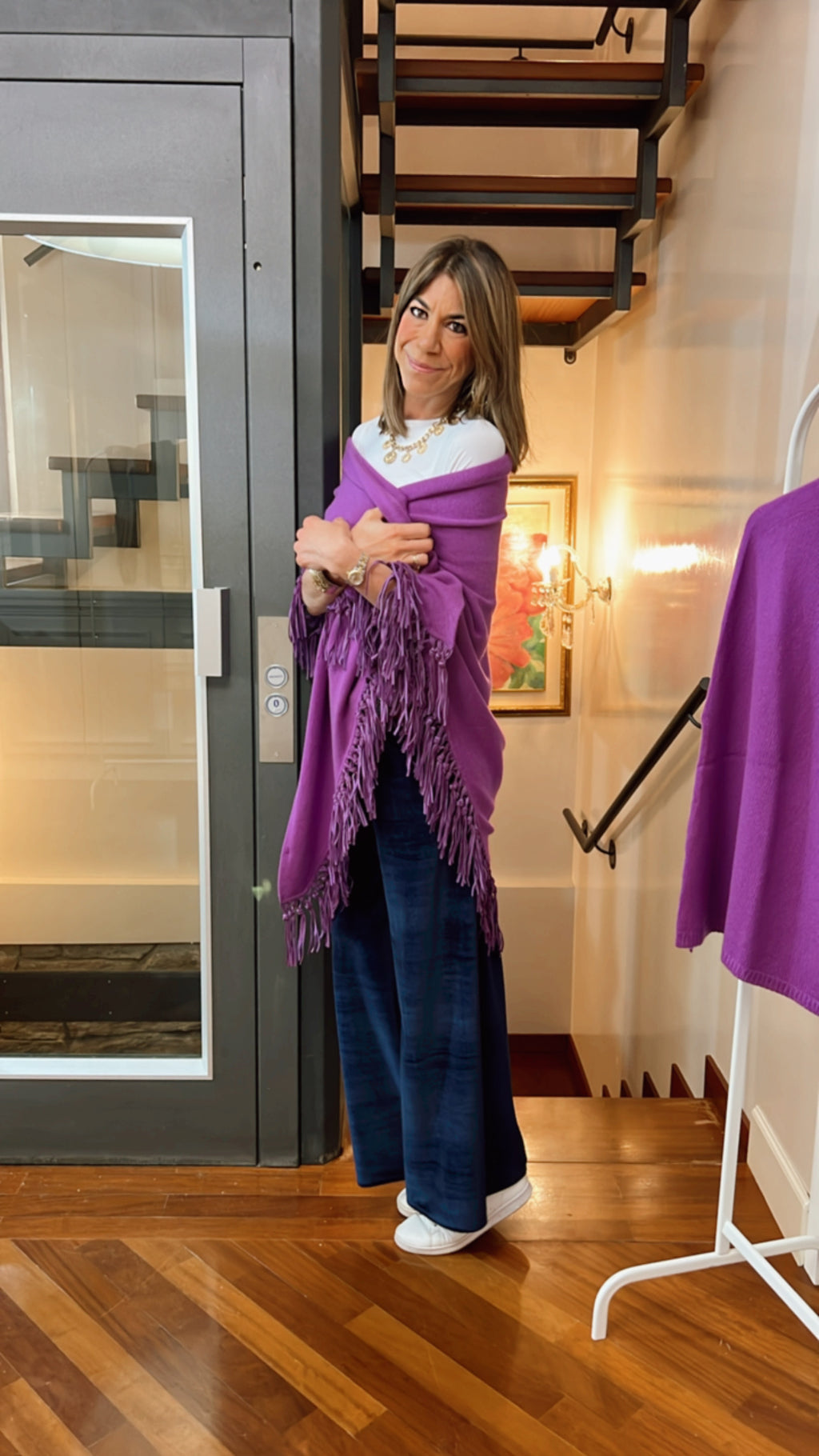 Mezza Costa Sciarpa A Punto Inglese Maxi Triangolo BOUGANVILLE Con