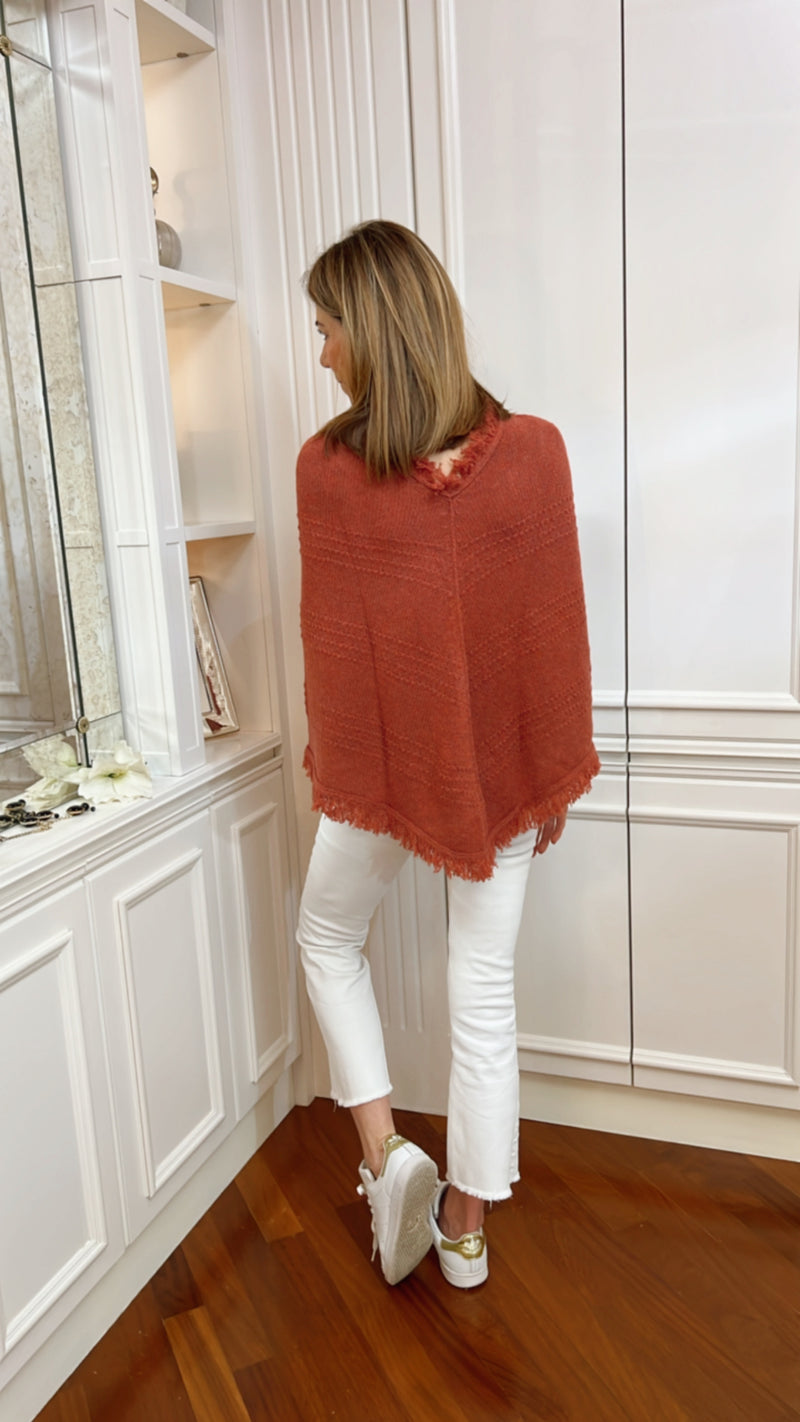 IL PONCHO GRUNGE RUGGINE CON FRANGE | 100% CASHMERE