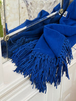 PONCHO CON FRANGE SCAMOSCIATE BLU CINA | 100% CASHMERE