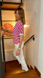 LA T-SHIRT" FRANCESINA" BIANCO/CICLAMINO | 100% CASHMERE