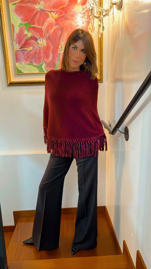PONCHO 100% CASHMERE CON FRANGE BORDEAUX IMPERIALE