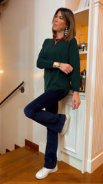 GIROCOLLO VERDE CON PROFILO BLU IN CASHMERE