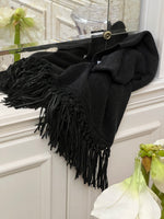 PONCHO CON FRANGE SCAMOSCIATE CARBONE | 100% CASHMERE