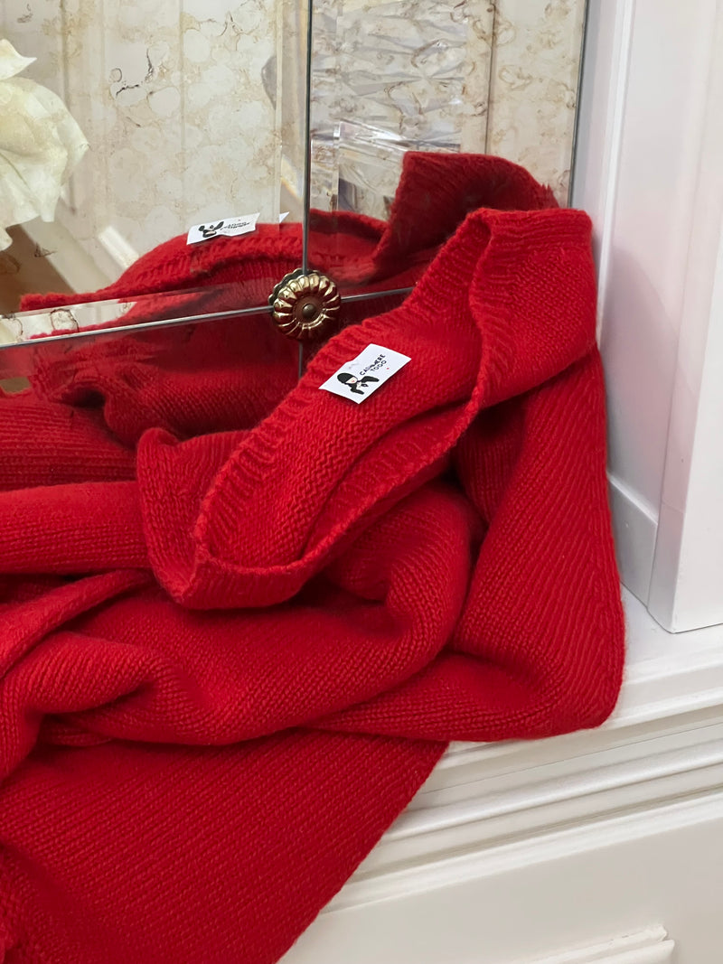 PONCHO CON FRANGE SCAMOSCIATE ROSSO| 100% CASHMERE