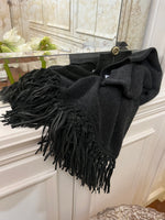 PONCHO CON FRANGE SCAMOSCIATE CARBONE | 100% CASHMERE