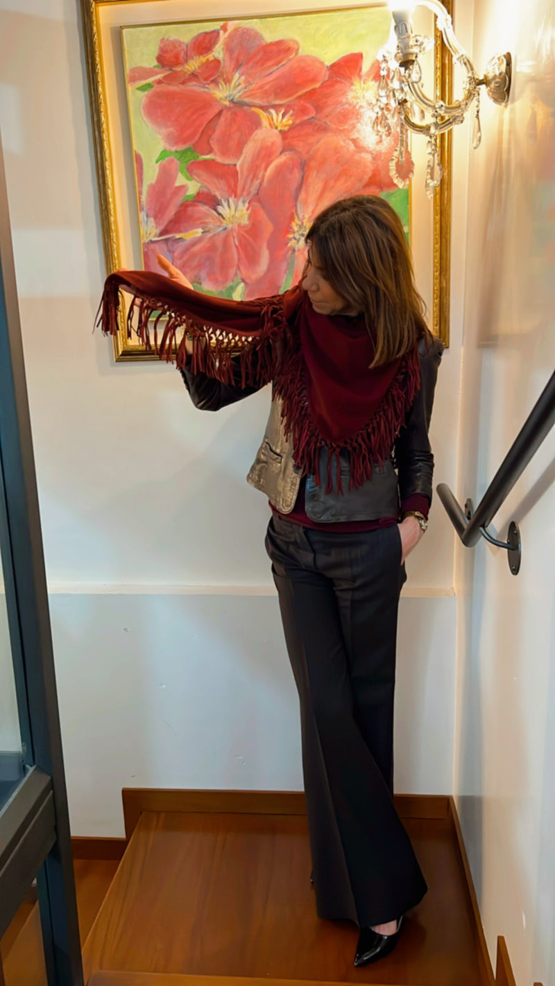 Maxi triangolo BORDEAUX IMPERIALE con frange scamosciate