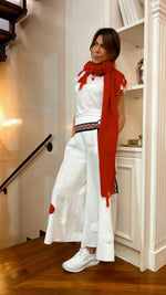 Lo scialle GRUNGE frange frisè ROSSO | 100% CASHMERE