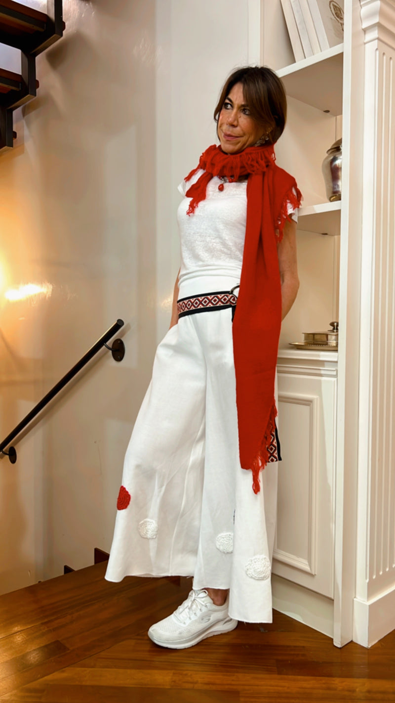 Lo scialle GRUNGE frange frisè ROSSO | 100% CASHMERE