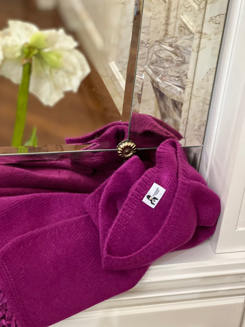 PONCHO CON FRANGE CICLAMINO | 100% CASHMERE PRE ORDINE