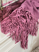 PONCHO CON FRANGE ROSA TROPEA | 100% CASHMERE