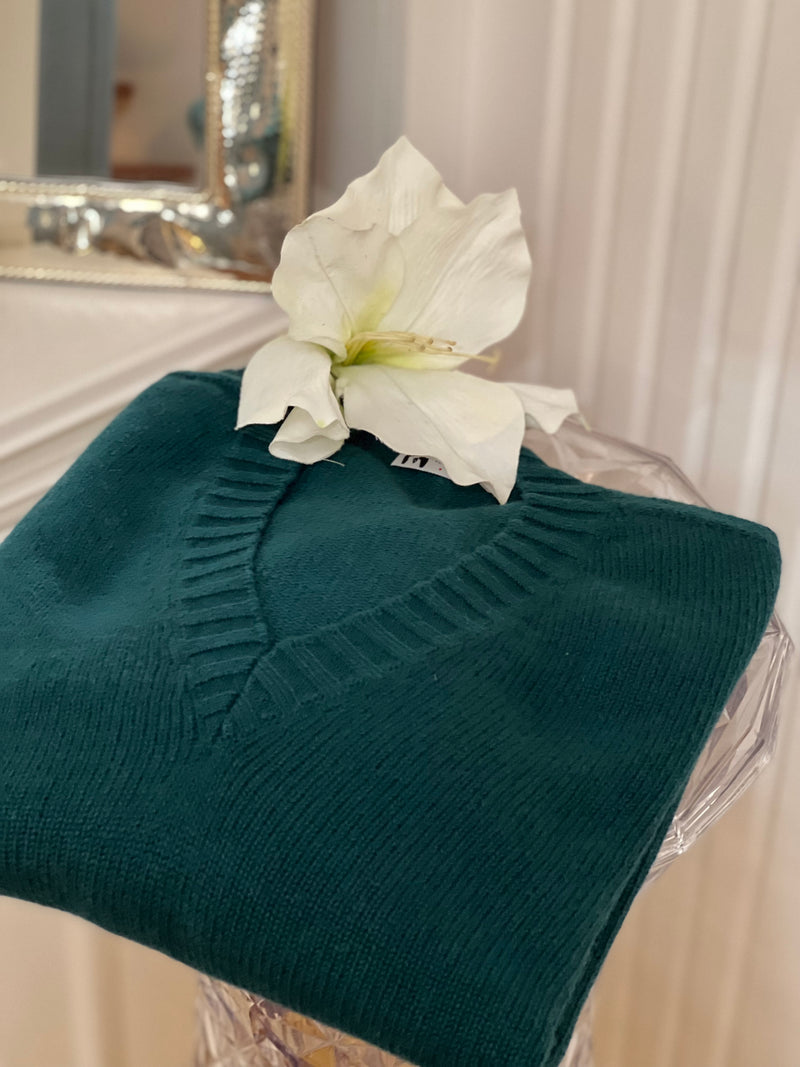 SCOLLO V PIUMA OVERSIZE ❤  VERDE BOSCO