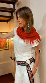 Lo scialle GRUNGE frange frisè ROSSO | 100% CASHMERE