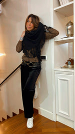 Maxi triangolo NERO con frange scamosciate