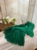 PONCHO CON FRANGE SCAMOSCIATE VERDE PRATO 100% CASHMERE