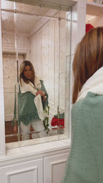 PONCHO CON FRANGE VERDE | 100% CASHMERE