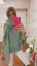 PONCHO CON FRANGE VERDE | 100% CASHMERE PRE ORDINE