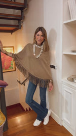 PONCHO 100% CASHMERE CON FRANGE ACERO CAMMELLO MEL