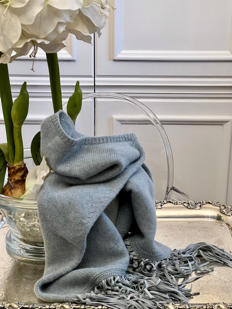 PONCHO CON FRANGE SALVIA MELANGE FAVOLOSO | 100% CASHMERE