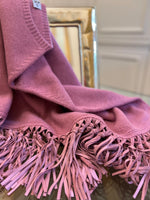 PONCHO CON FRANGE ROSA TROPEA | 100% CASHMERE