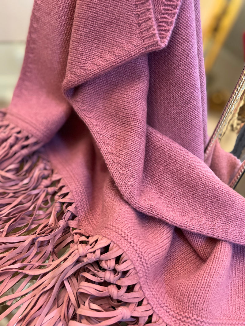 PONCHO CON FRANGE ROSA TROPEA | 100% CASHMERE